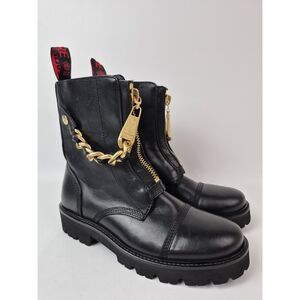 Zadig & Voltaire Women's Black Joe Cecilia Leather Gold Chain Ankle Boot Size 38